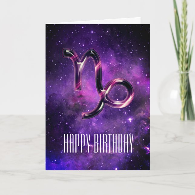 Tarjeta de cumpleaños de Capricorn de espacio púrp (Anverso)