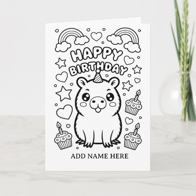 tarjeta de cumpleaños de capybara plegable para co (Anverso)