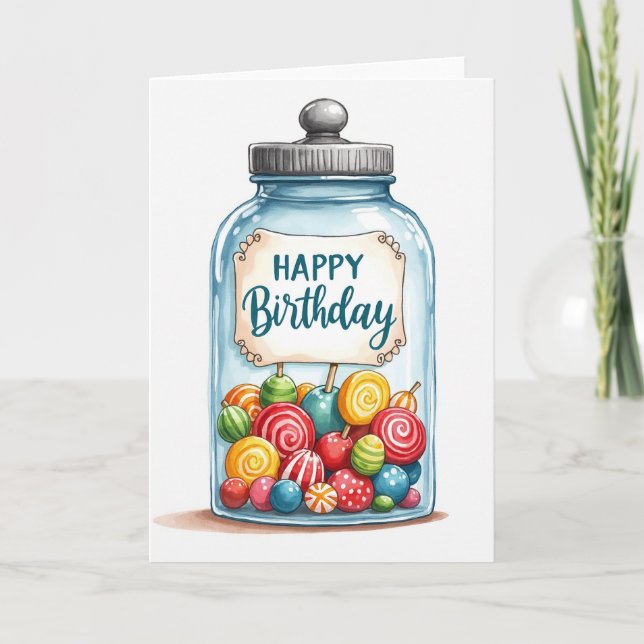 Tarjeta de cumpleaños de caramelos vibrantes (Anverso)