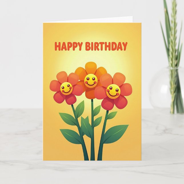 Tarjeta de cumpleaños de caras florales (Anverso)