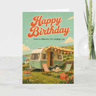 Tarjeta de cumpleaños de caravana retro para carav