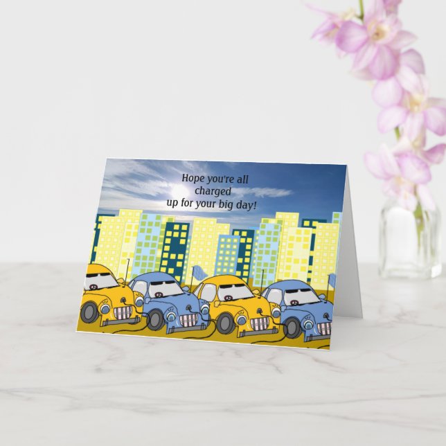 Tarjeta de cumpleaños de carga de coches eléctrico (Orquídea)