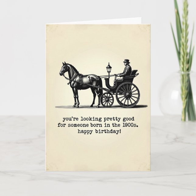 Tarjeta de cumpleaños de carruaje nostálgico (Anverso)