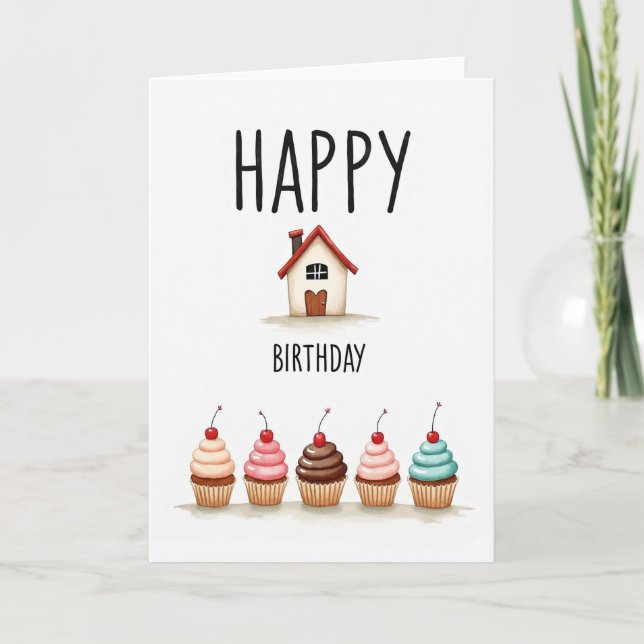 Tarjeta de cumpleaños de casa alegre (Anverso)