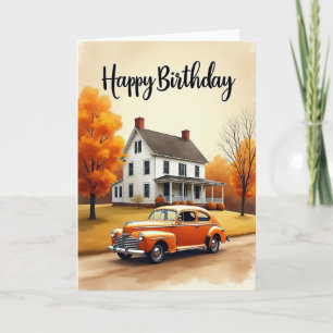 Tarjeta de cumpleaños de casa otoñal
