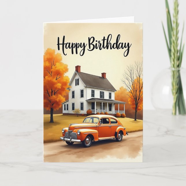 Tarjeta de cumpleaños de casa otoñal (Anverso)