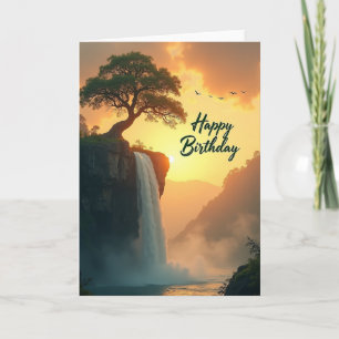 Tarjeta de cumpleaños de cascada al atardecer