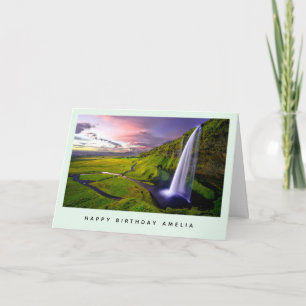 Tarjeta de cumpleaños de cascada islandesa verde n