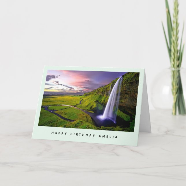 Tarjeta de cumpleaños de cascada islandesa verde n (Anverso)