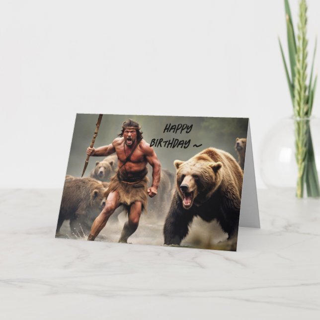 TARJETA DE CUMPLEAÑOS DE CAVEMAN (Anverso)