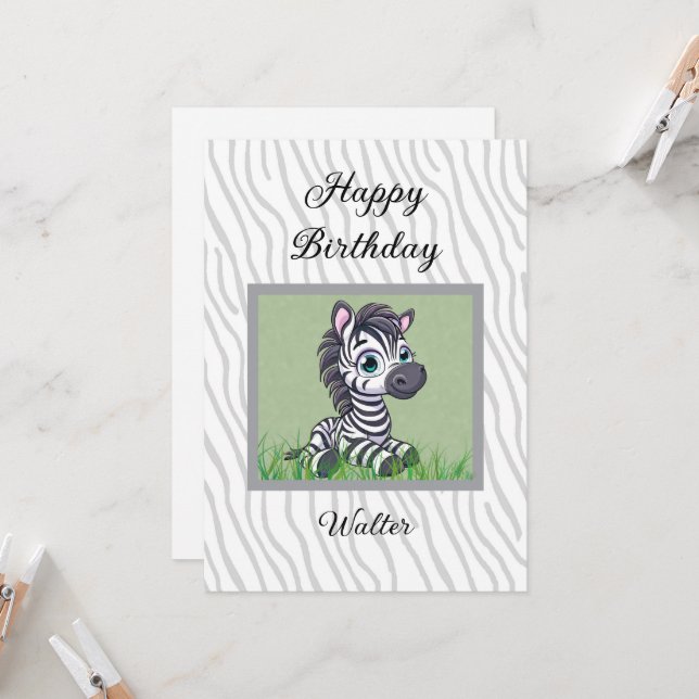 tarjeta de cumpleaños de cebra bebé para niño (Anverso/Reverso In Situ)