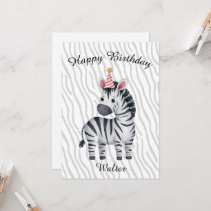 tarjeta de cumpleaños de cebra pequeña para niño