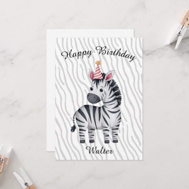 tarjeta de cumpleaños de cebra pequeña para niño (Anverso/Reverso In Situ)