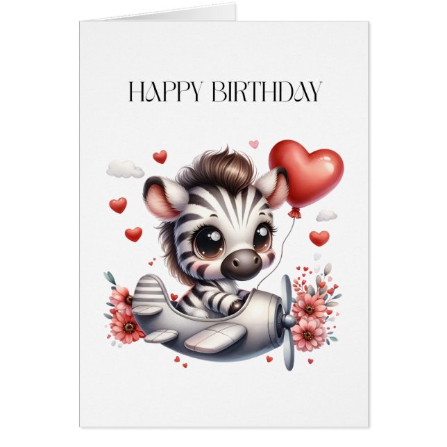 Tarjeta de cumpleaños de cebra piloto (Frente)