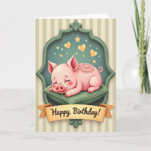 Tarjeta de cumpleaños de cerdito dulce