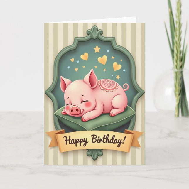 Tarjeta de cumpleaños de cerdito dulce (Anverso)