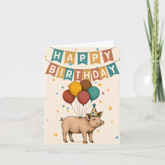 Tarjeta de cumpleaños de cerdo - Animal divertido  (Anverso)