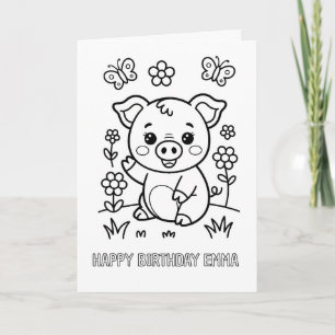 tarjeta de cumpleaños de cerdo doblada para colore