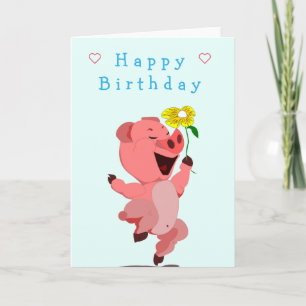 Tarjeta de cumpleaños de cerdo feliz