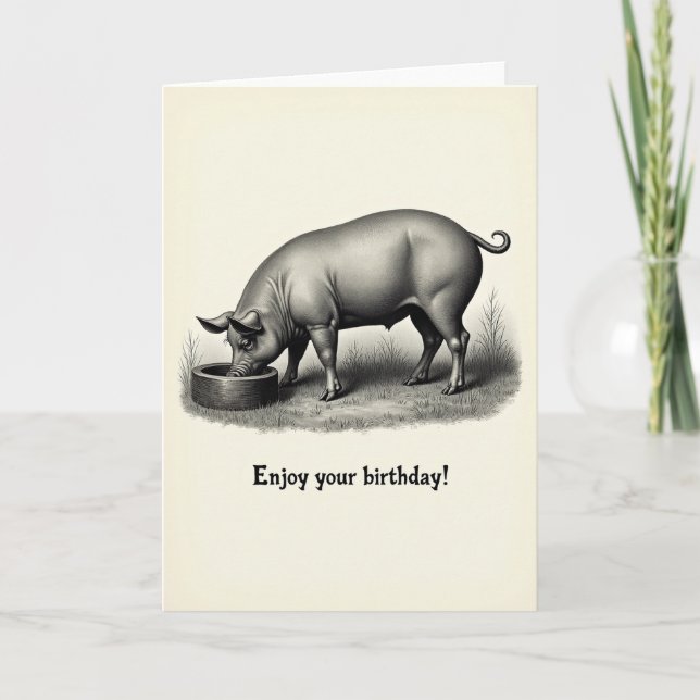 Tarjeta de cumpleaños de cerdo grabada (Anverso)