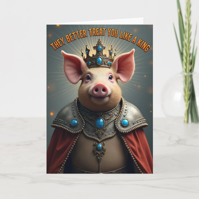Tarjeta de cumpleaños de cerdo regia (Anverso)