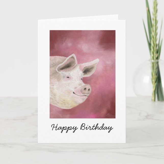 Tarjeta de cumpleaños de cerdo sonriente (Anverso)