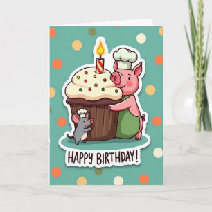 Tarjeta de cumpleaños de cerdos rosados