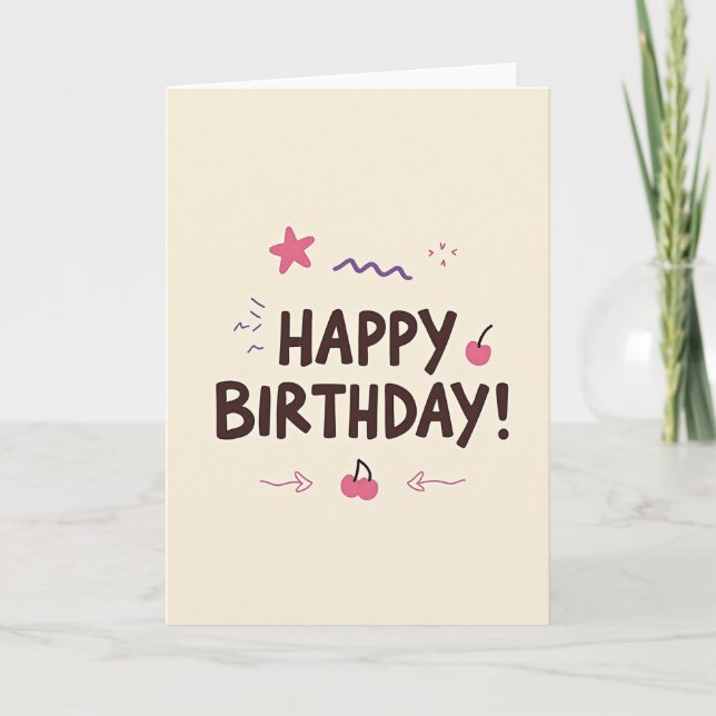 Tarjeta de cumpleaños de cereza alegre (Anverso)
