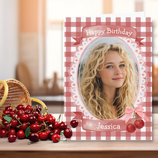 Tarjeta de cumpleaños de cerezo estilo rústico de 