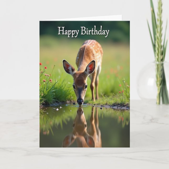 Tarjeta de cumpleaños de cervatillo manchado suave (Anverso)