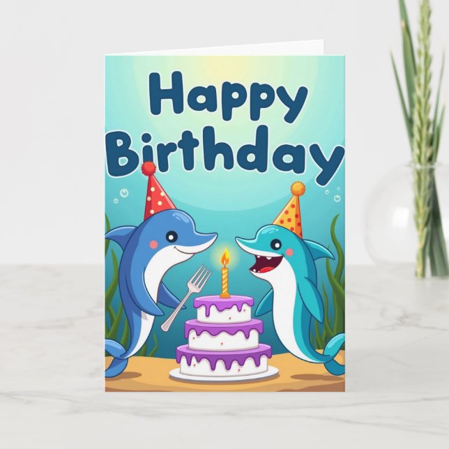 Tarjeta de Cumpleaños de Cetáceos de Dibujos Anima (Anverso)