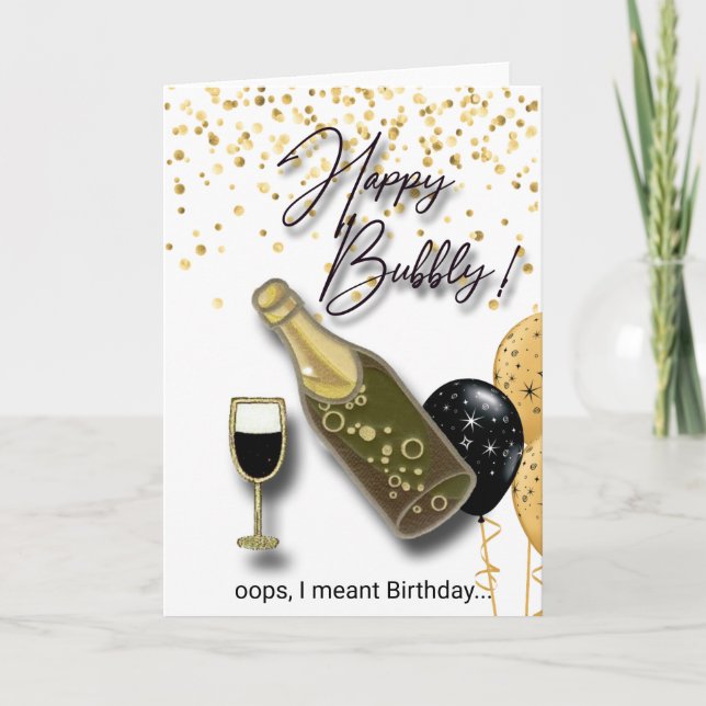tarjeta de cumpleaños de champán de peluca feliz (Anverso)