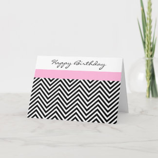 Tarjeta de cumpleaños de cheurón rosa, negro y bla