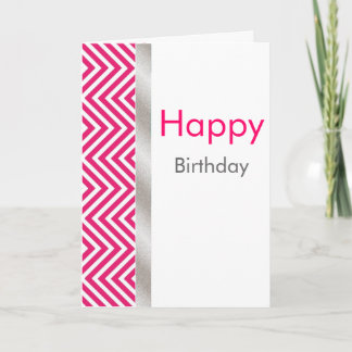 Tarjeta de cumpleaños de Chevron rosa y blanco