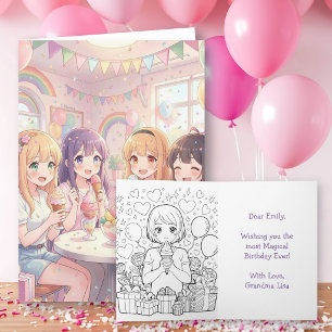Tarjeta de cumpleaños de chica anime con página pa