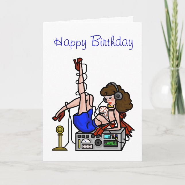 Tarjeta de cumpleaños de Chica Brunette Ham Radio  (Anverso)
