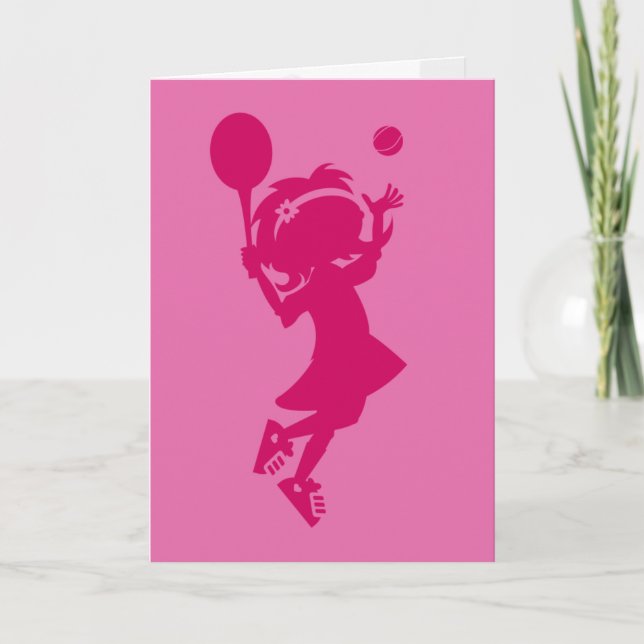Tarjeta de cumpleaños de Chica de tenis Silhouette (Anverso)