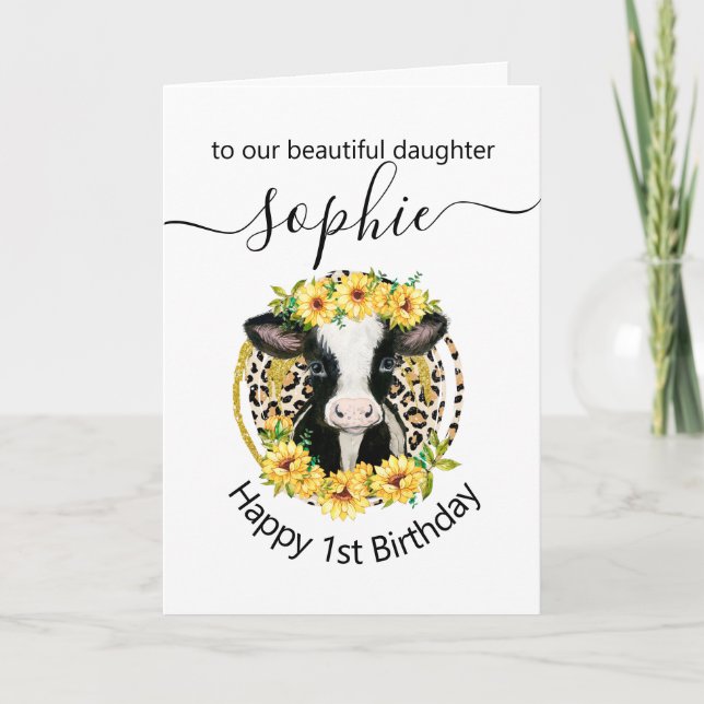 tarjeta de cumpleaños de chica de vaca linda (Anverso)