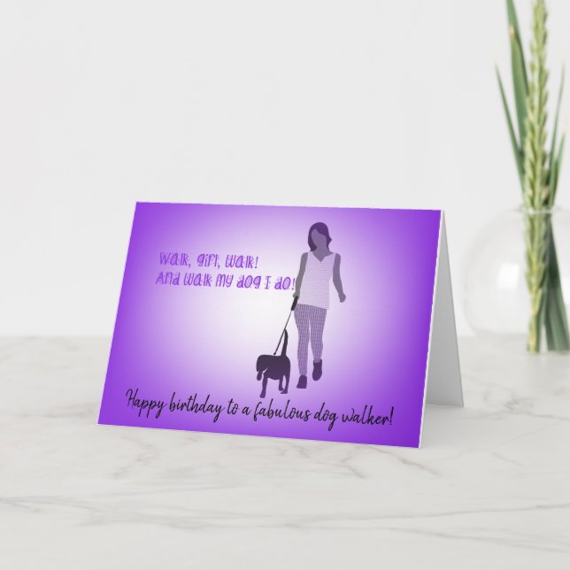 Tarjeta de cumpleaños de chica Dog Walker (Anverso)