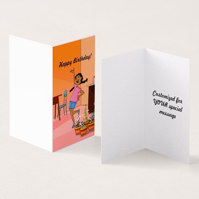 Tarjeta de cumpleaños de Chica étnico con trenzas  (Interior y exterior)