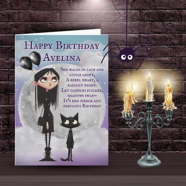 Tarjeta de cumpleaños de chica gótica linda con su (Subido por el creador)
