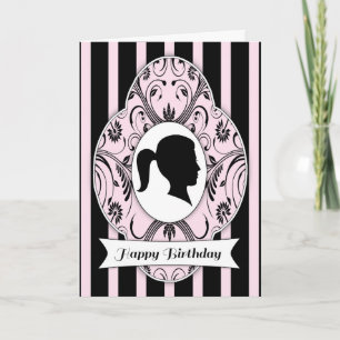 Tarjeta de cumpleaños de Chica negro y rosa