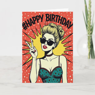 Tarjeta de cumpleaños de chica retro