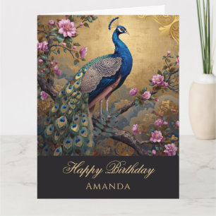 Tarjeta de cumpleaños de Chinoiserie Pavo Real