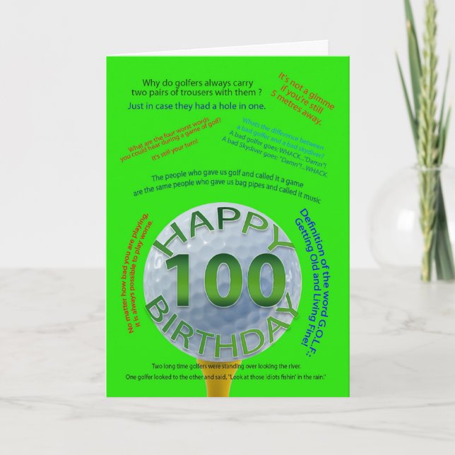 Tarjeta de cumpleaños de Chistes de golf para 100  (Anverso)