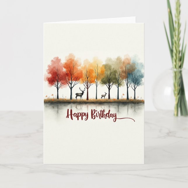 Tarjeta de cumpleaños de ciervo de otoño (Anverso)