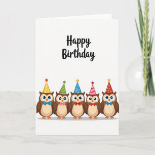 Tarjeta de cumpleaños de cinco pájaros de fiesta