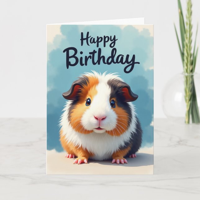 Tarjeta de cumpleaños de cobaya esponjosa (Anverso)