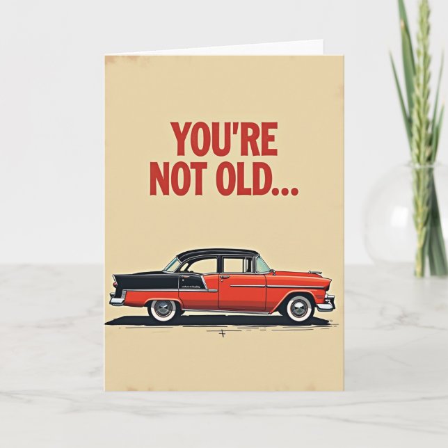 Tarjeta de cumpleaños de coche clásico retro (Anverso)