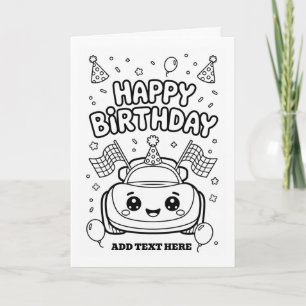 tarjeta de cumpleaños de coche de carreras doblada